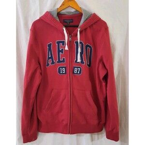 Aeropostale Full Zip Large Red With Gray Hood Lining Long-Sleeve Unisex